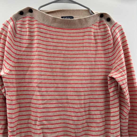 Demylee 100% Cashmere Beige & Pink Striped 3/4 Sleeve Pullover Sweater Size L - Picture 2 of 9